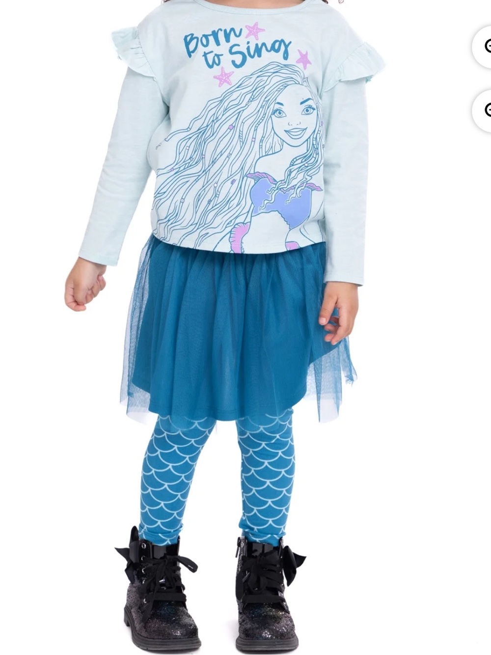 Girls Mermaid Graphic Top & Blue Tulle Skirt Outfit